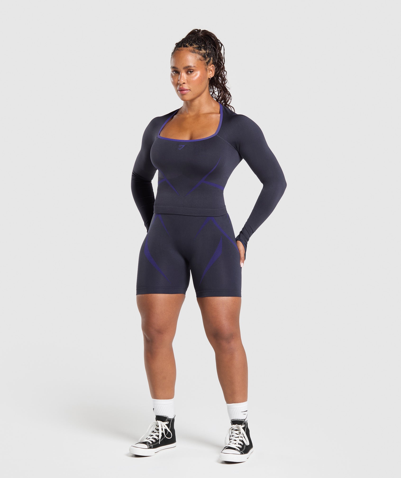 Apex Lift Seamless Long Sleeve Crop Top - Heavy Blue/Cobalt Purple