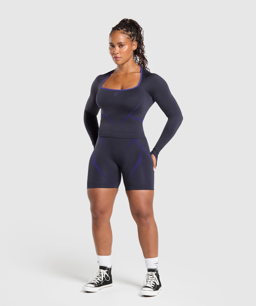 Apex Lift Seamless Long Sleeve Crop Top - Heavy Blue/Cobalt Purple