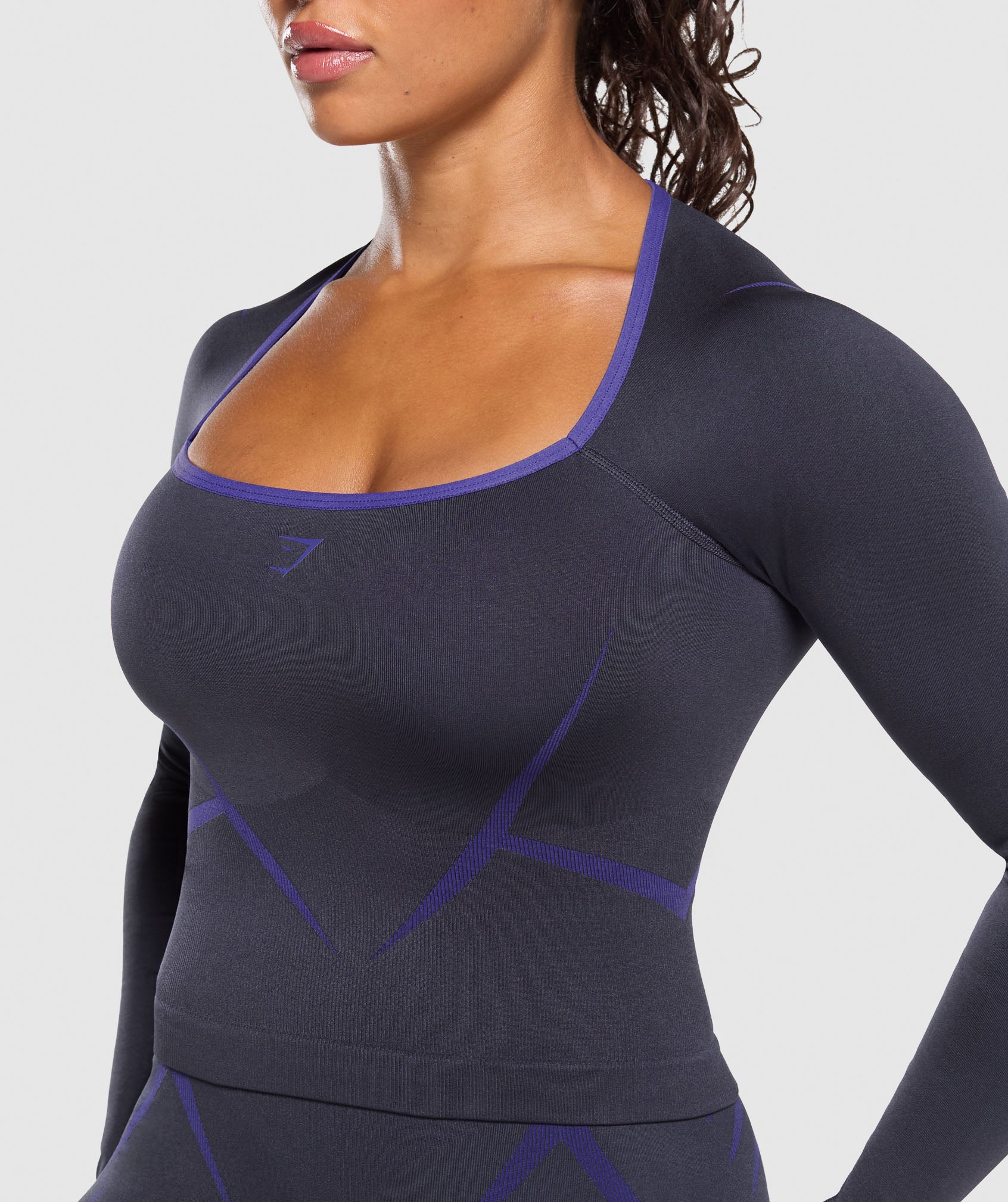 Apex Lift Seamless Long Sleeve Crop Top - Heavy Blue/Cobalt Purple