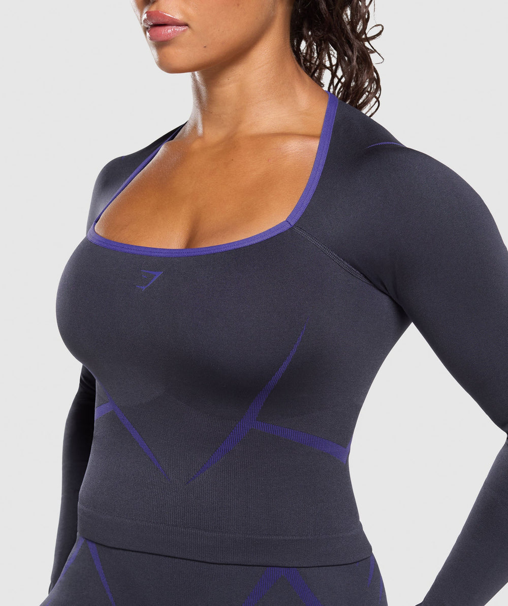 Apex Lift Seamless Long Sleeve Crop Top - Heavy Blue/Cobalt Purple