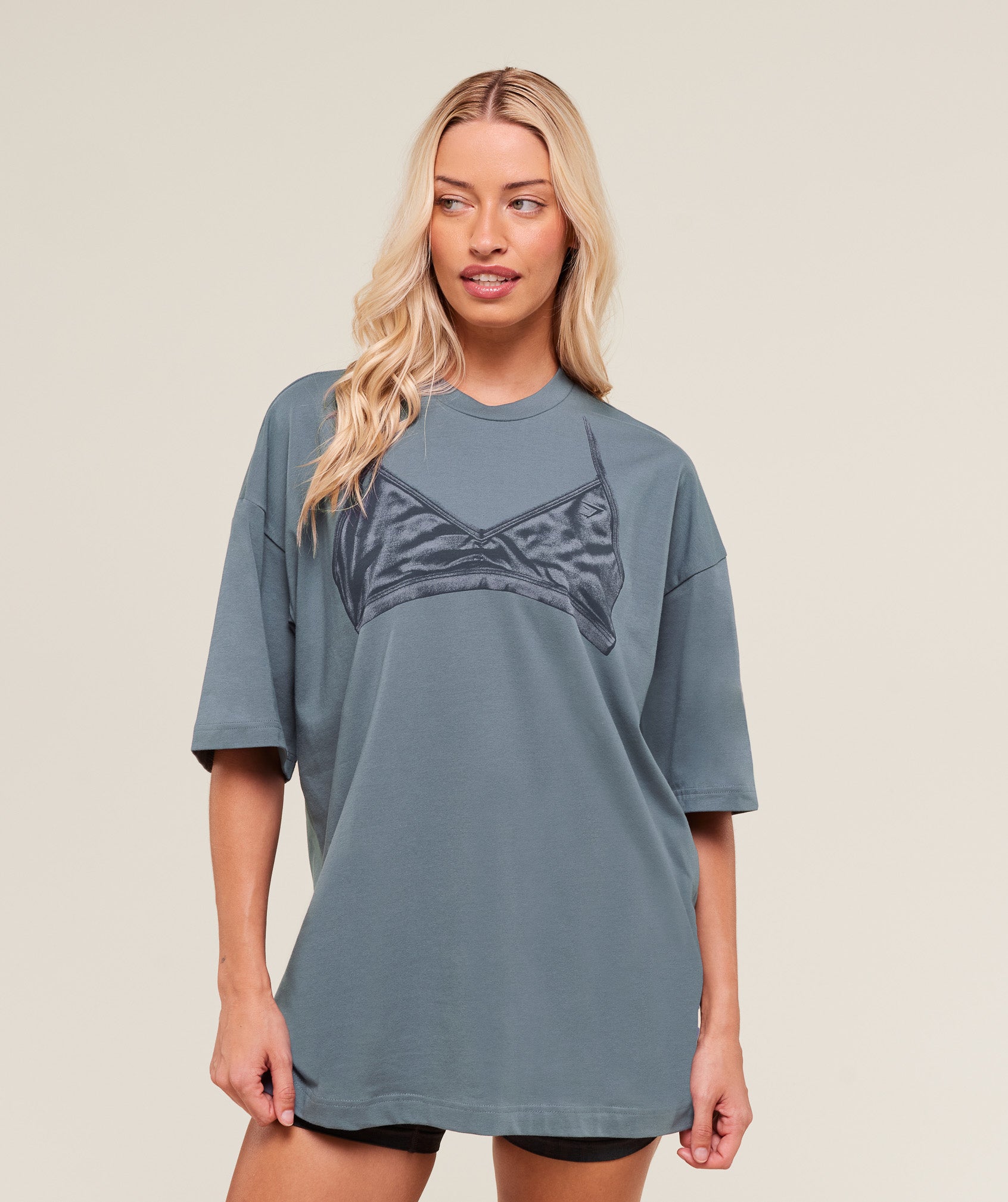 Minimal Bra Graphic Oversized T-Shirt - Iron Blue