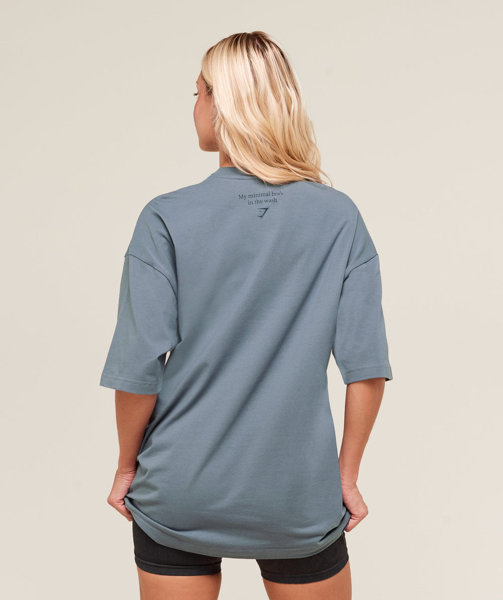 Minimal Bra Graphic Oversized T-Shirt - Iron Blue