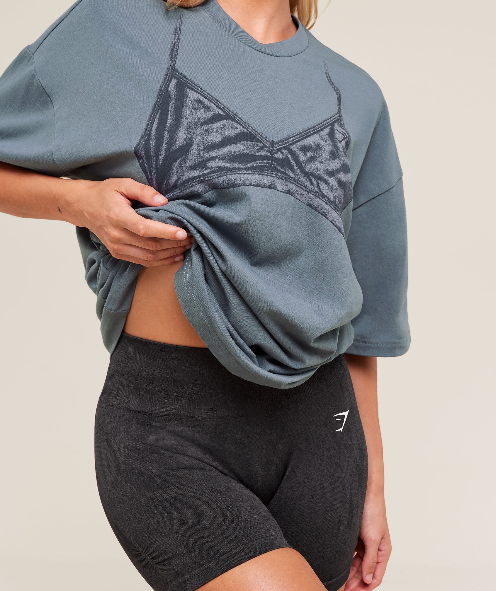 Minimal Bra Graphic Oversized T-Shirt - Iron Blue