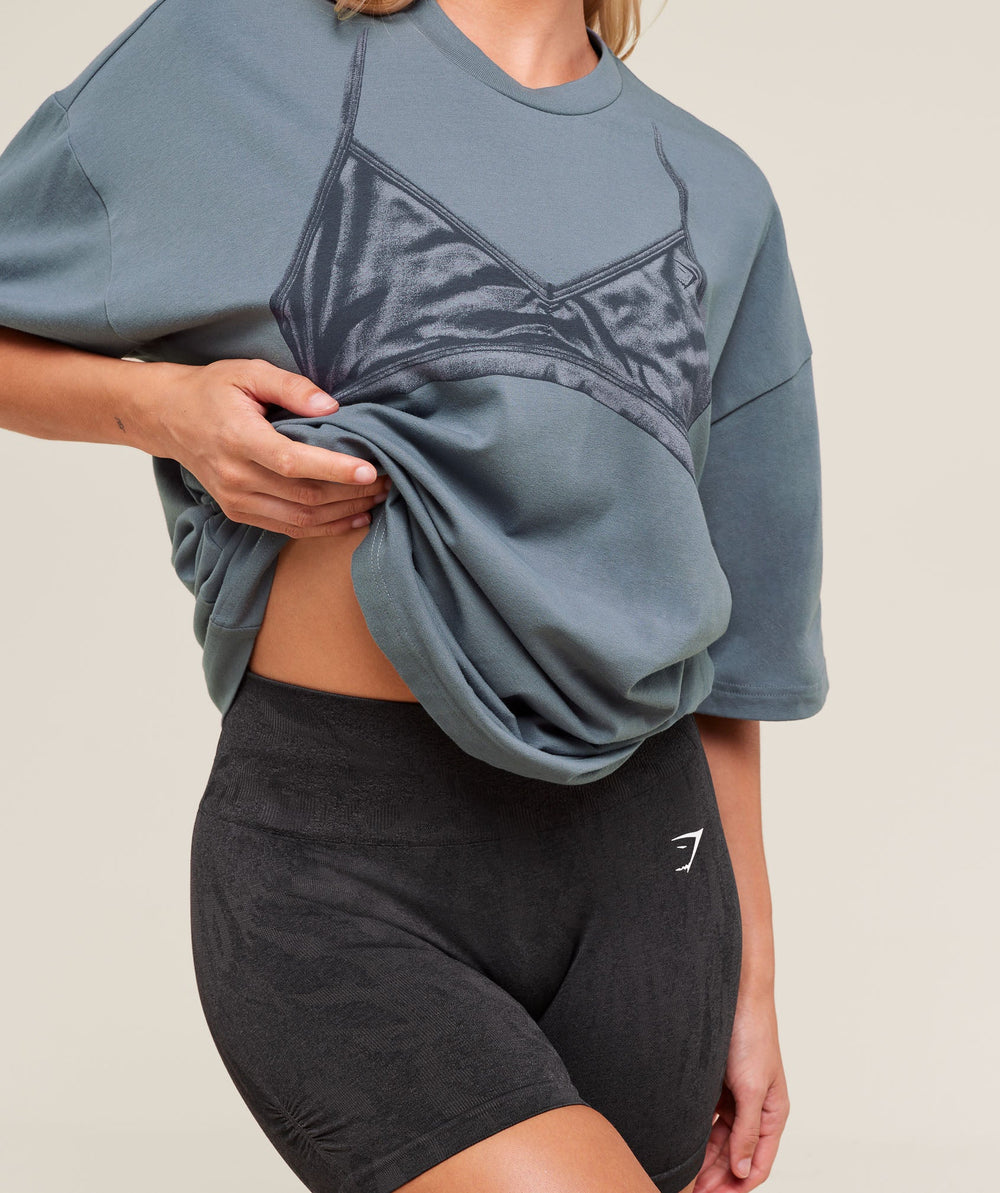 Minimal Bra Graphic Oversized T-Shirt - Iron Blue