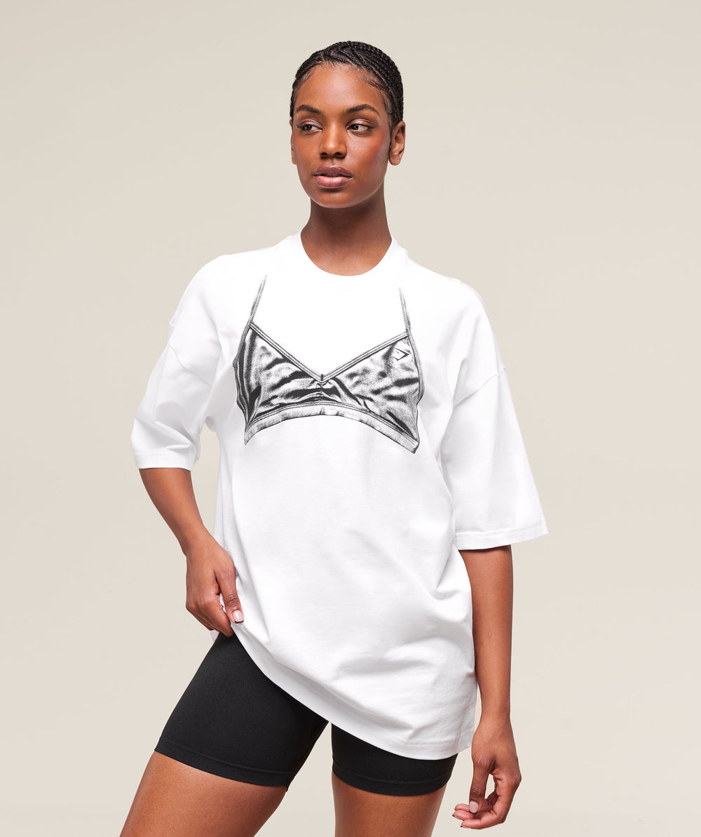 Minimal Bra Graphic Oversized T-Shirt - White