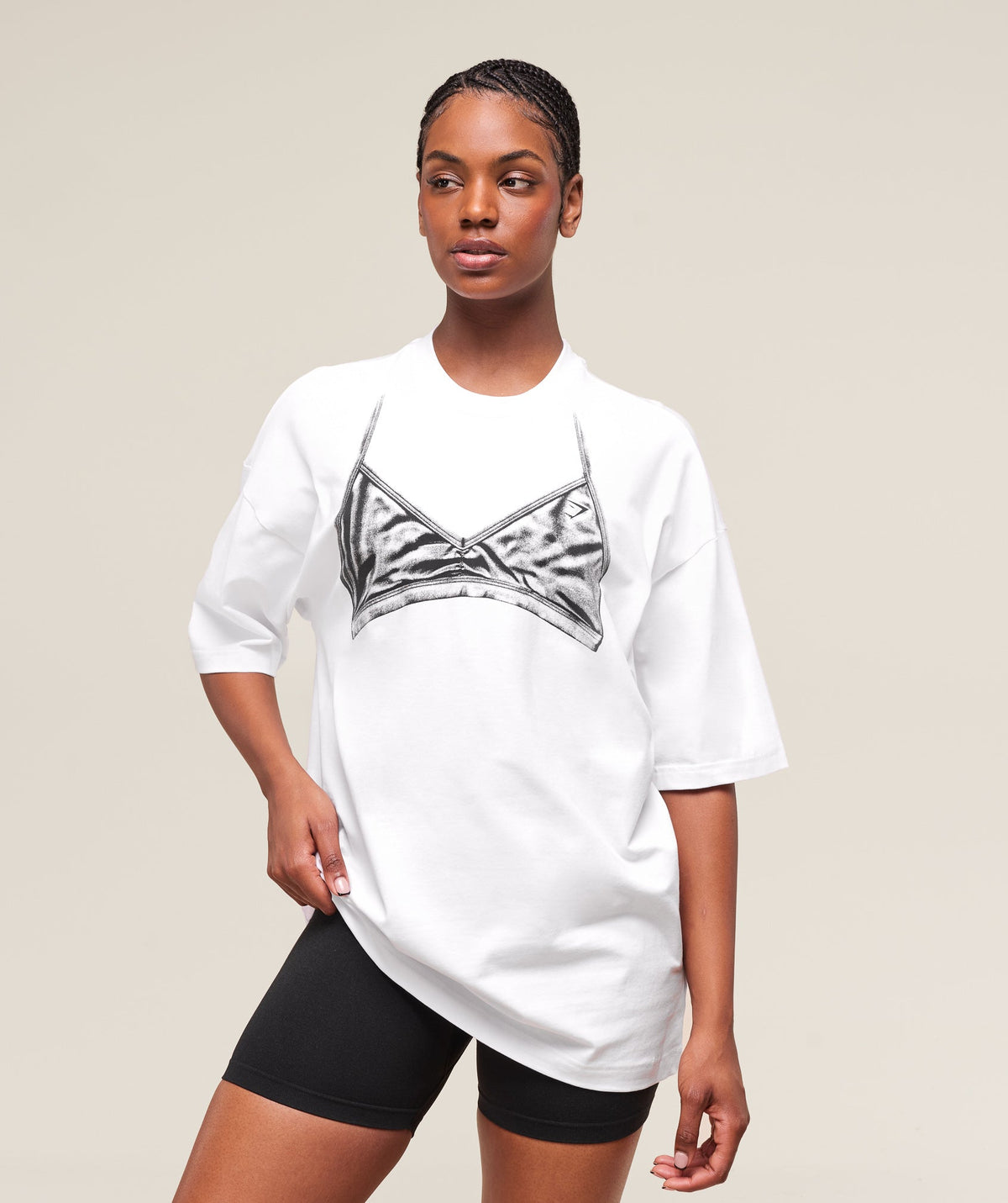 Minimal Bra Graphic Oversized T-Shirt - White