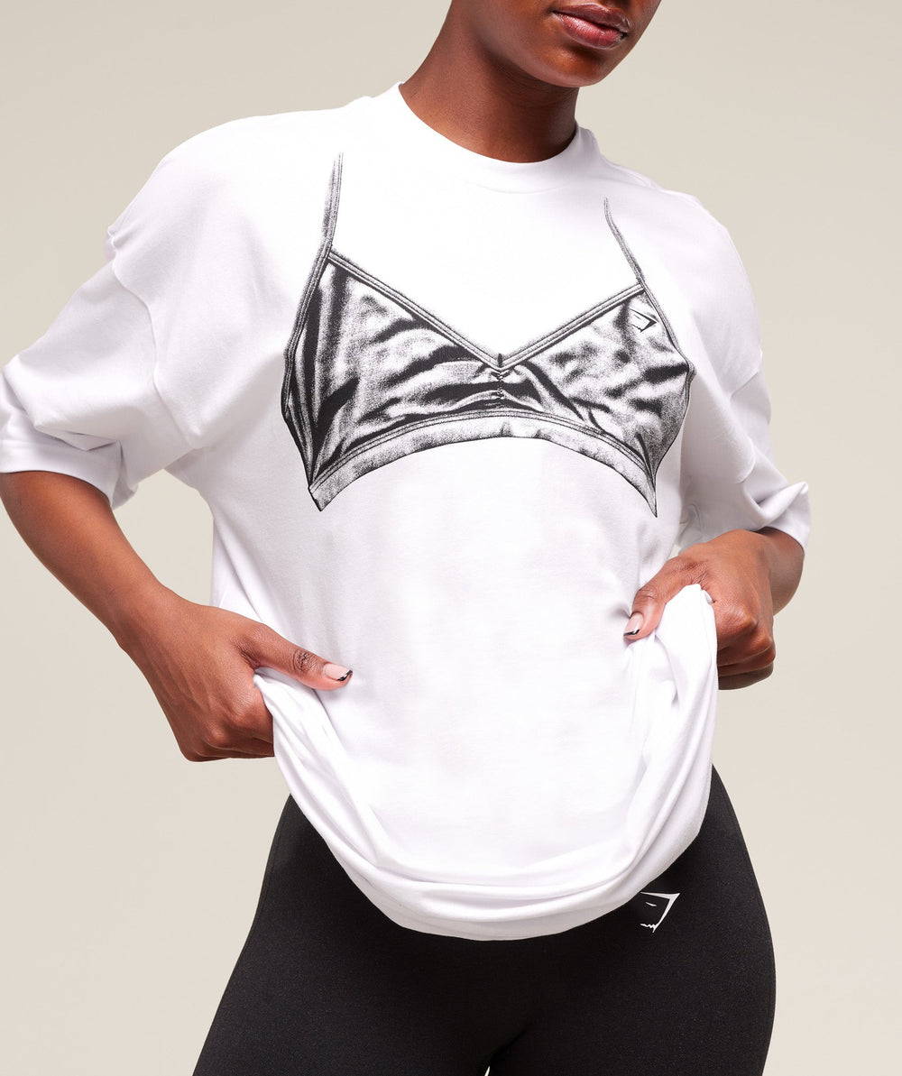 Minimal Bra Graphic Oversized T-Shirt - White
