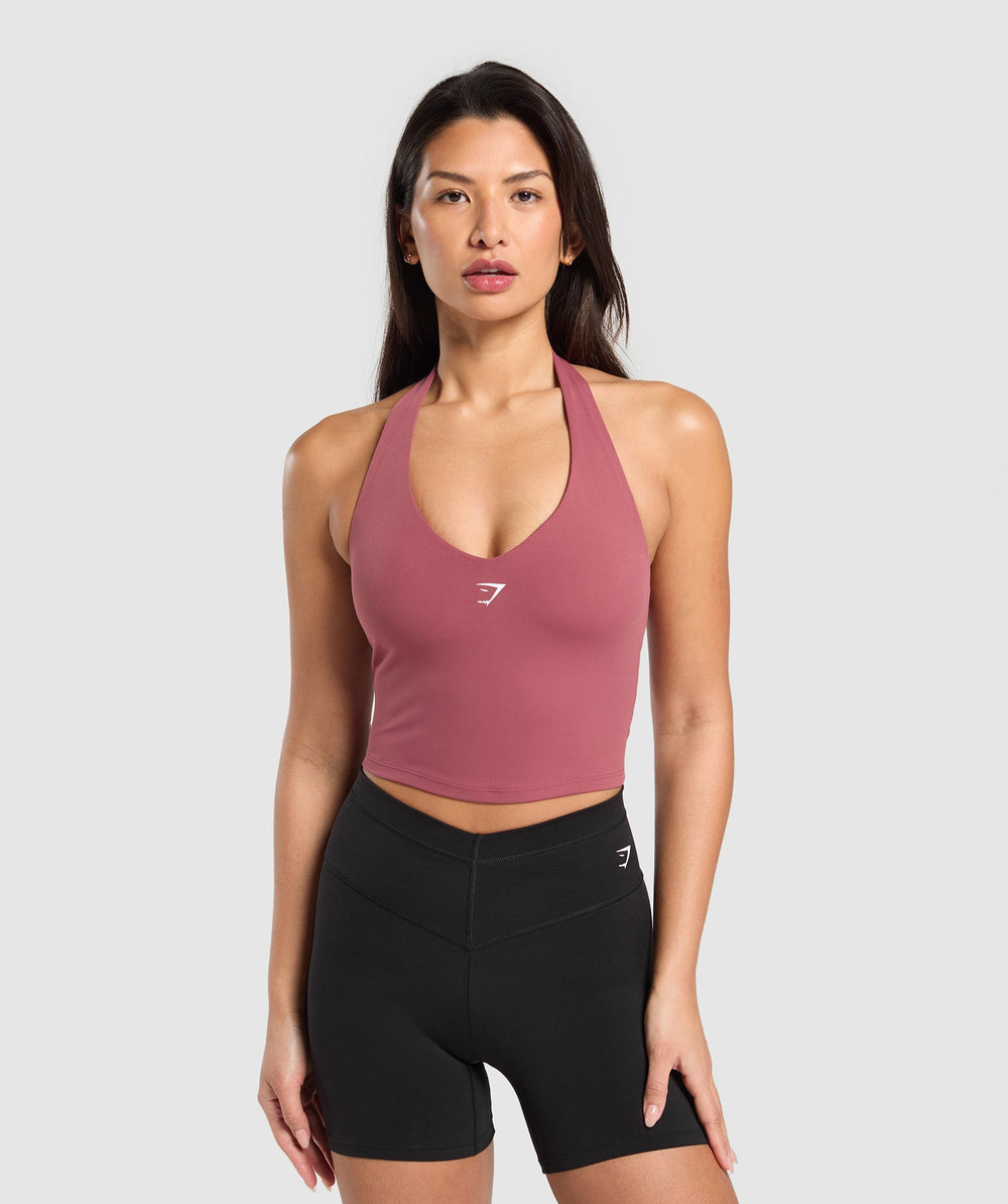 Halter Neck Cami with Shelf - Washed Berry Pink