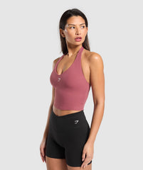 Halter Neck Cami with Shelf - Washed Berry Pink