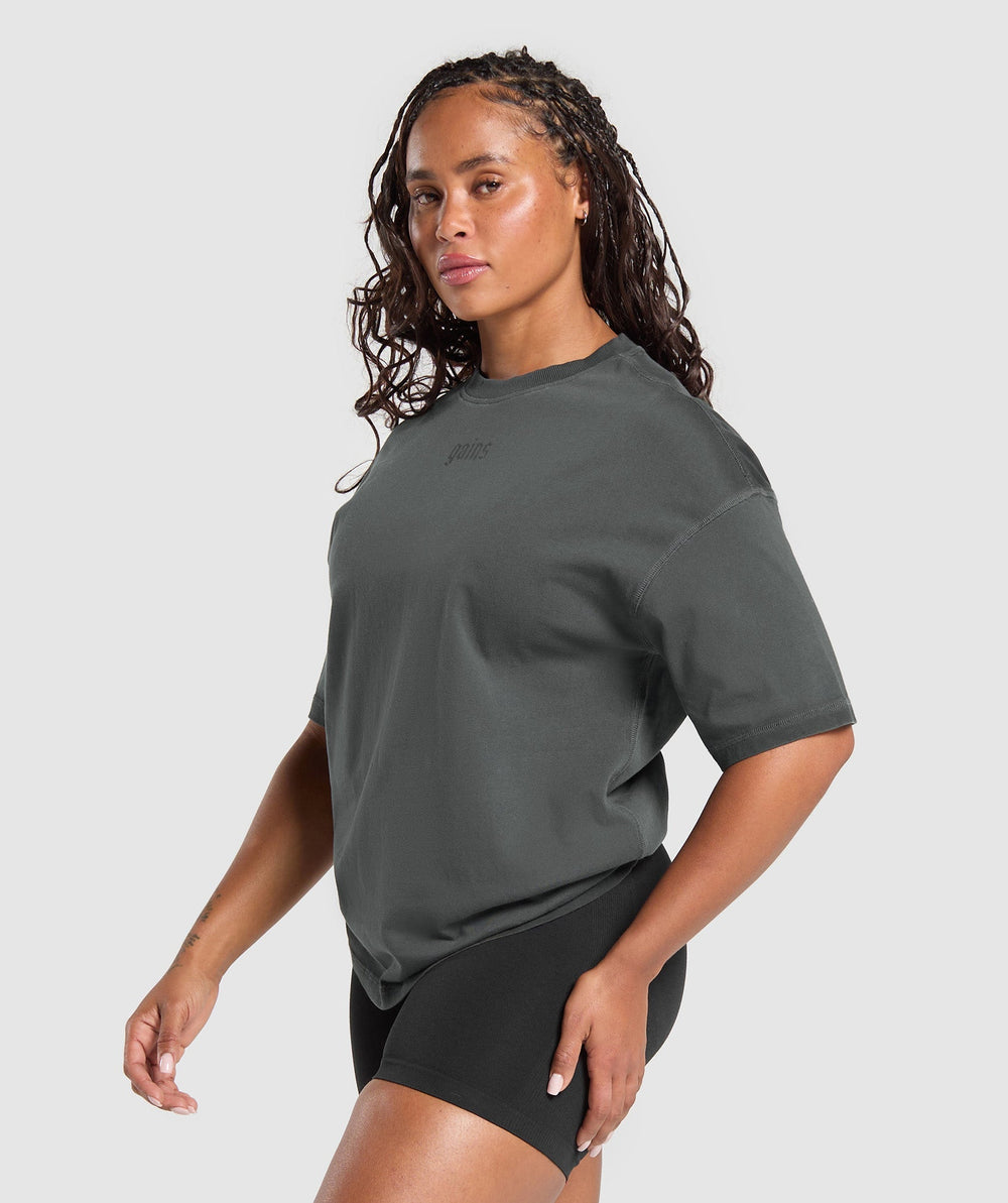 Gains Washed Heavyweight Cotton T-Shirt - Asphalt Grey/Black