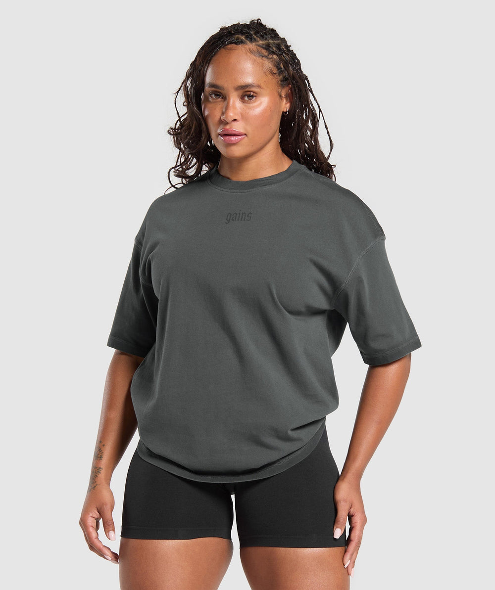 Gains Washed Heavyweight Cotton T-Shirt - Asphalt Grey/Black