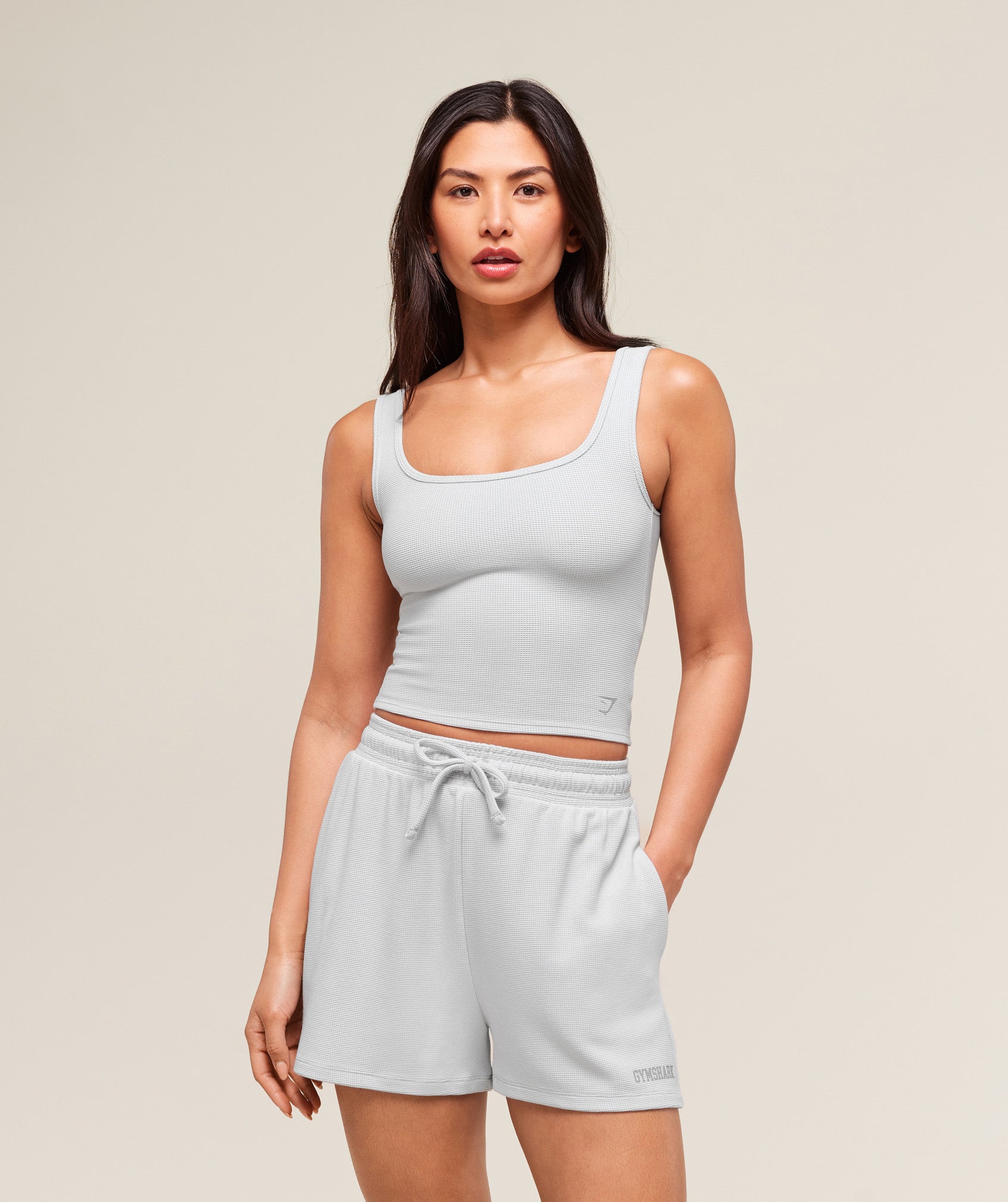 Waffle Cropped Tank - Light Grey