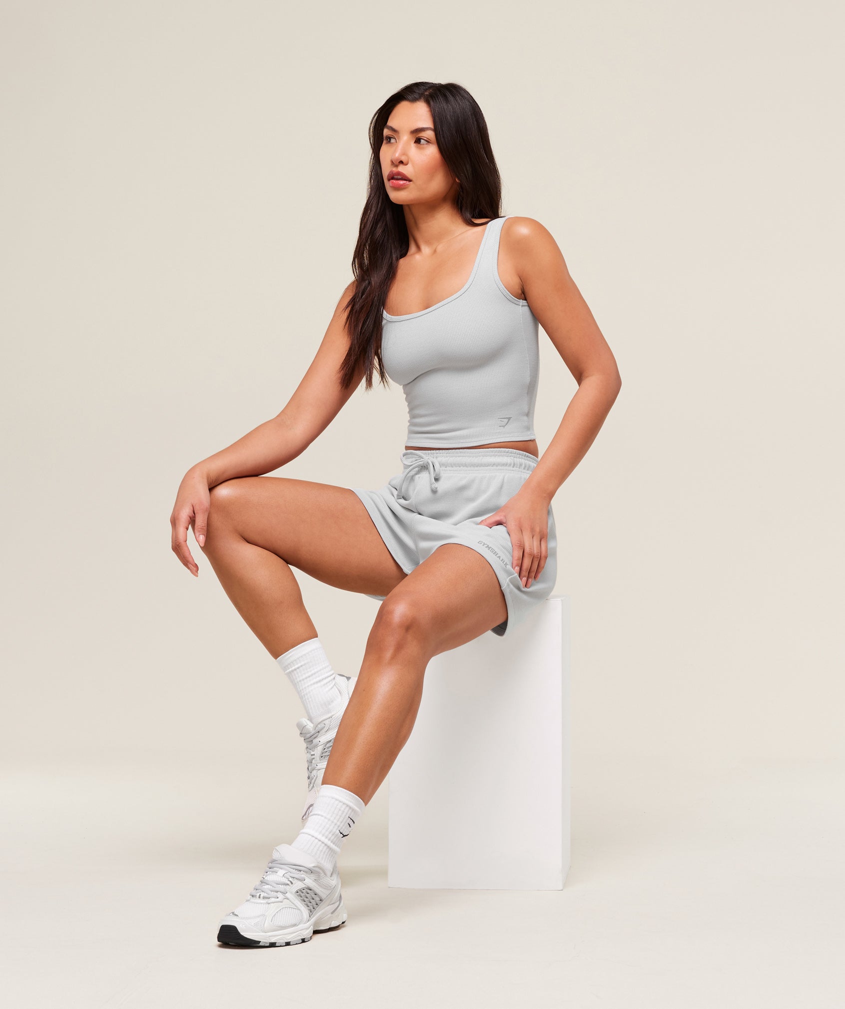 Waffle Cropped Tank - Light Grey