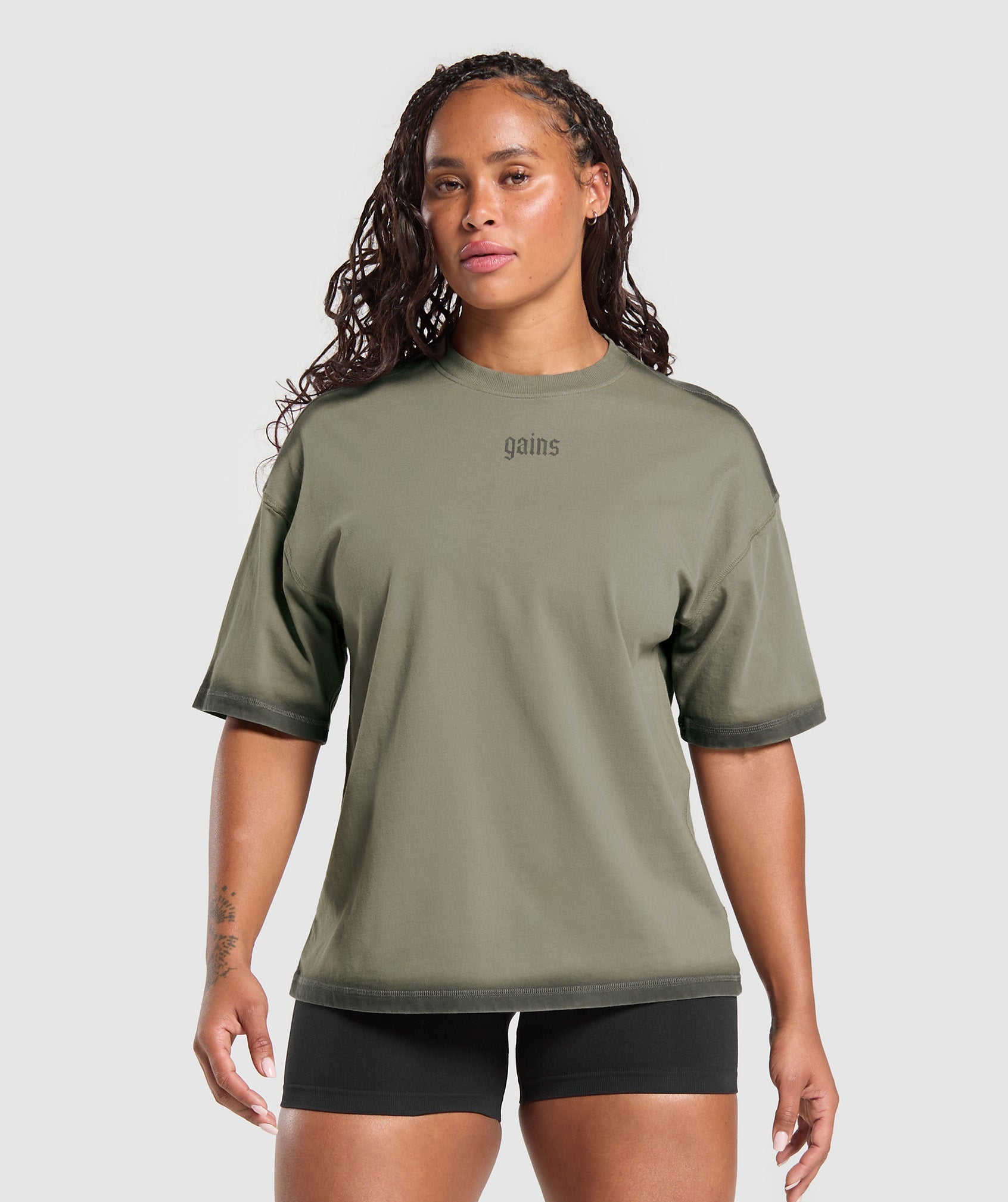 Gains Washed Heavyweight Cotton T-Shirt - Base Green/Strength Green