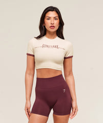 Ribbed Cotton Crop Top - Oat White/Burgundy Brown