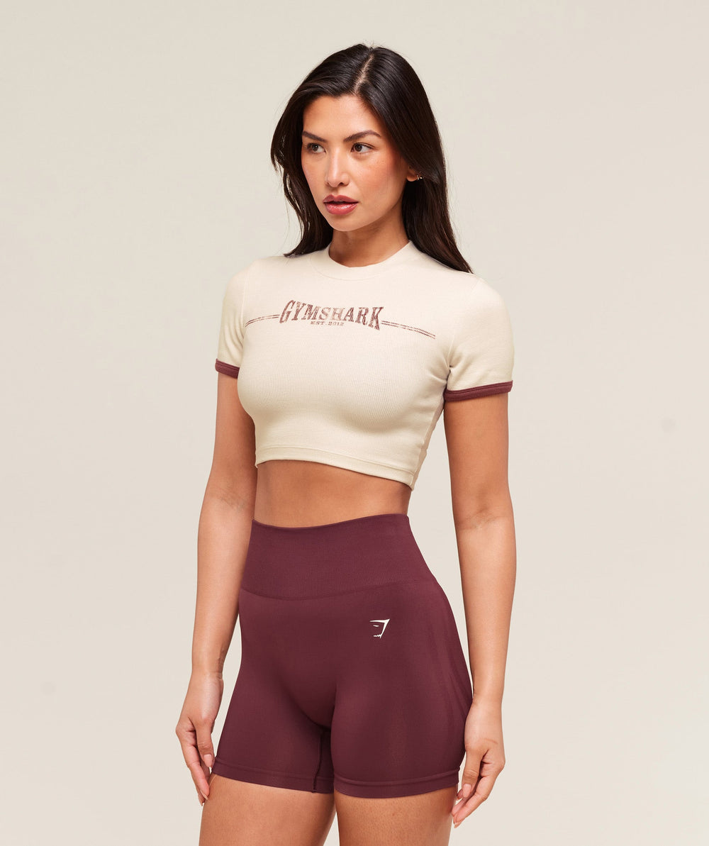 Ribbed Cotton Crop Top - Oat White/Burgundy Brown