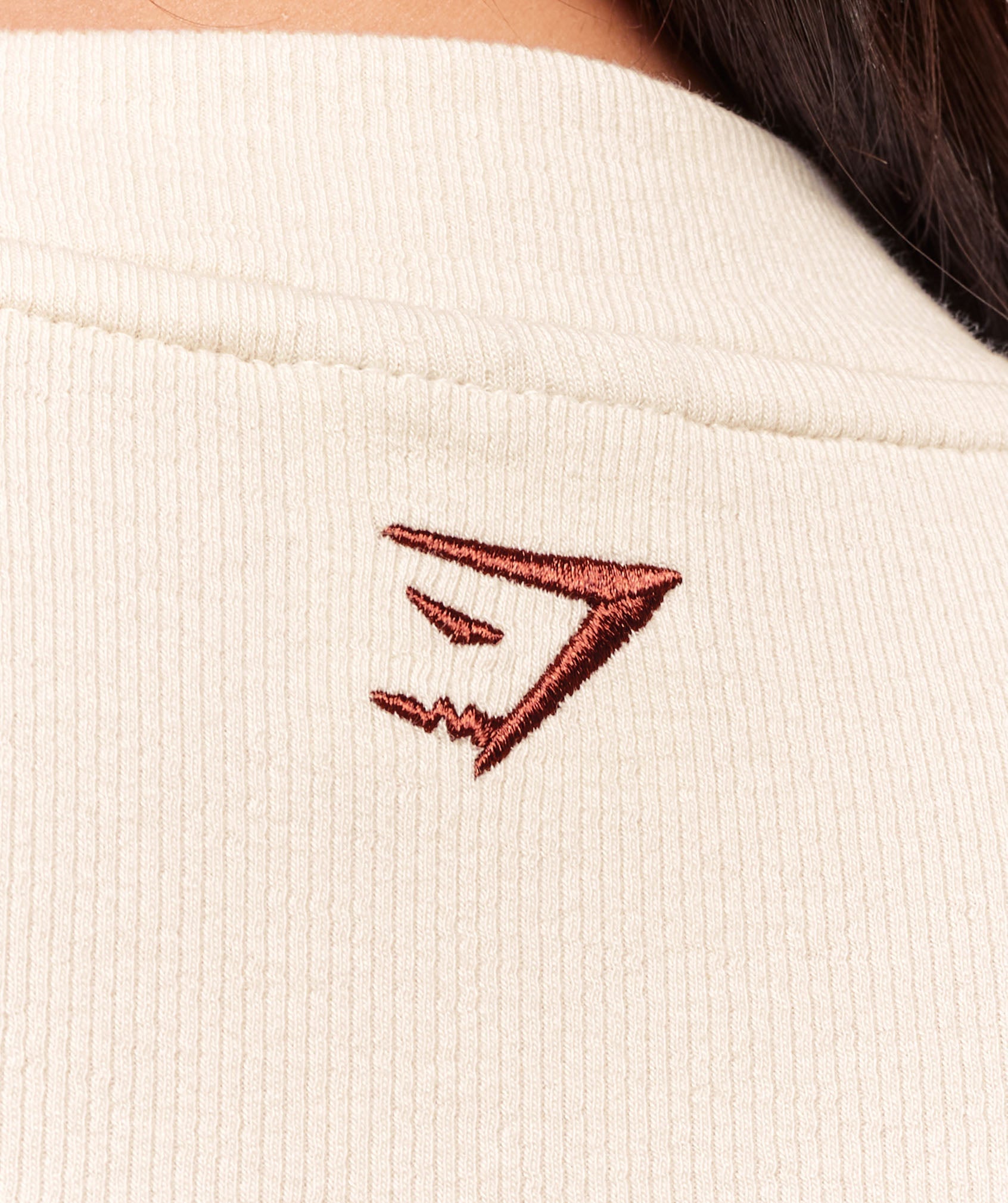 Ribbed Cotton Crop Top - Oat White/Burgundy Brown