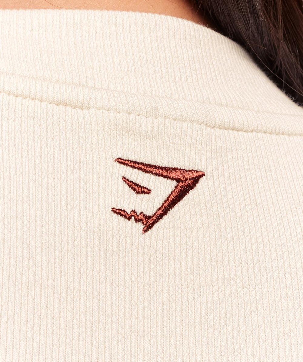 Ribbed Cotton Crop Top - Oat White/Burgundy Brown