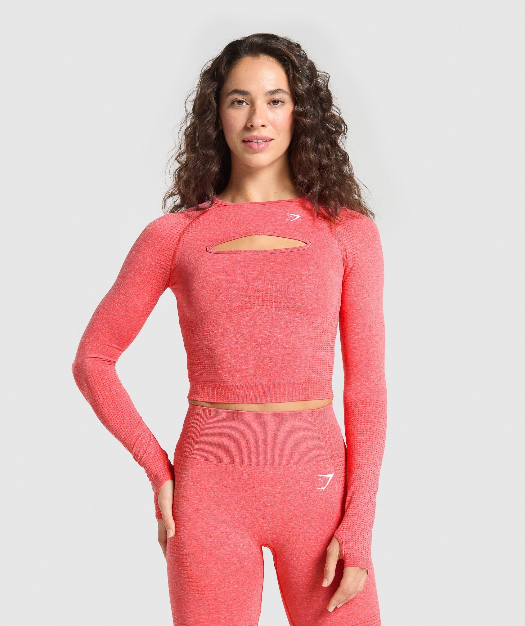 Vital Long Sleeve Cut Out Top - Coral Red Marl