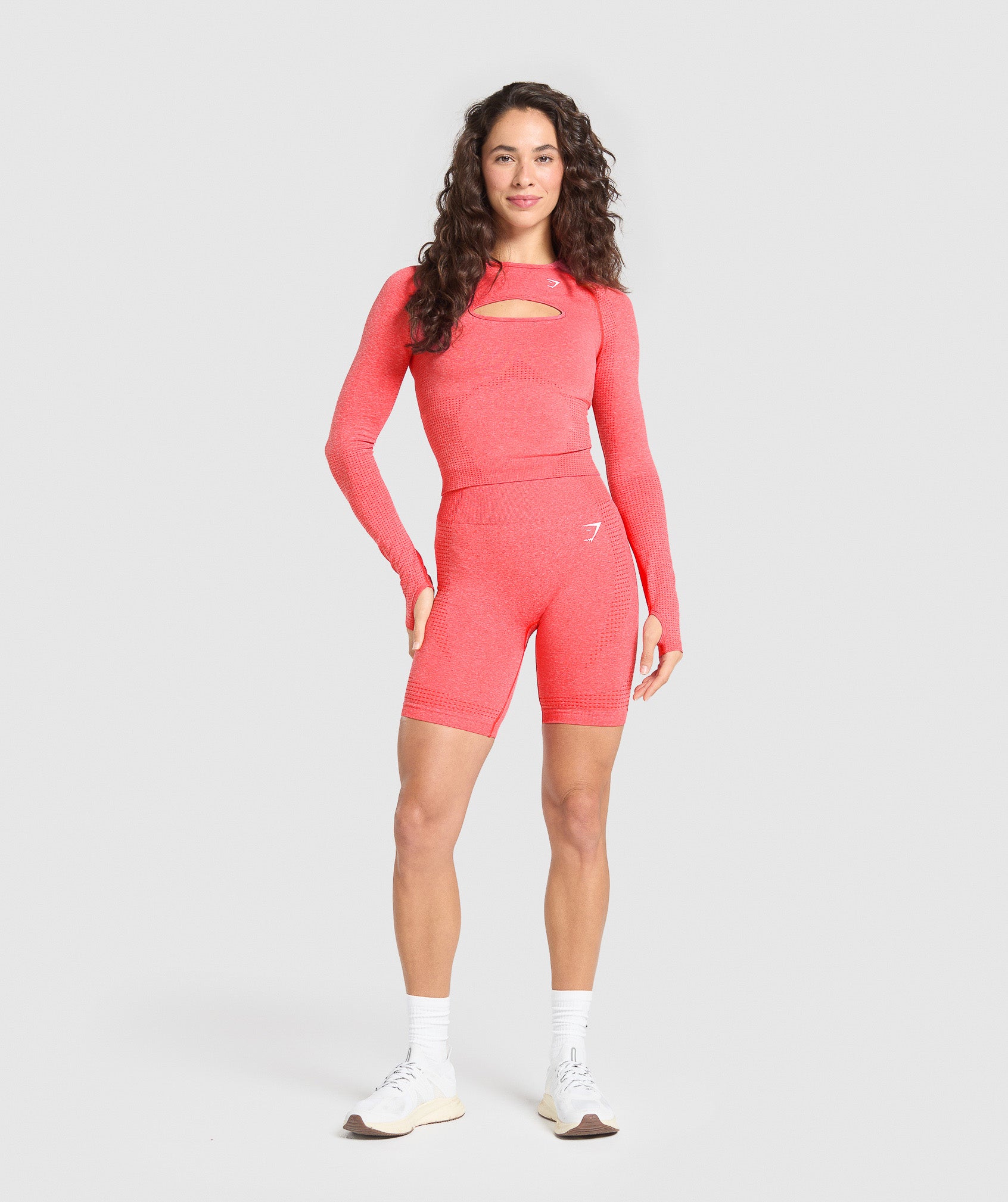 Vital Long Sleeve Cut Out Top - Coral Red Marl