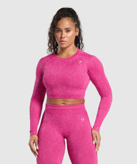 Adapt Fleck Seamless Long Sleeve Crop Top - Winning Pink/Sour Pink