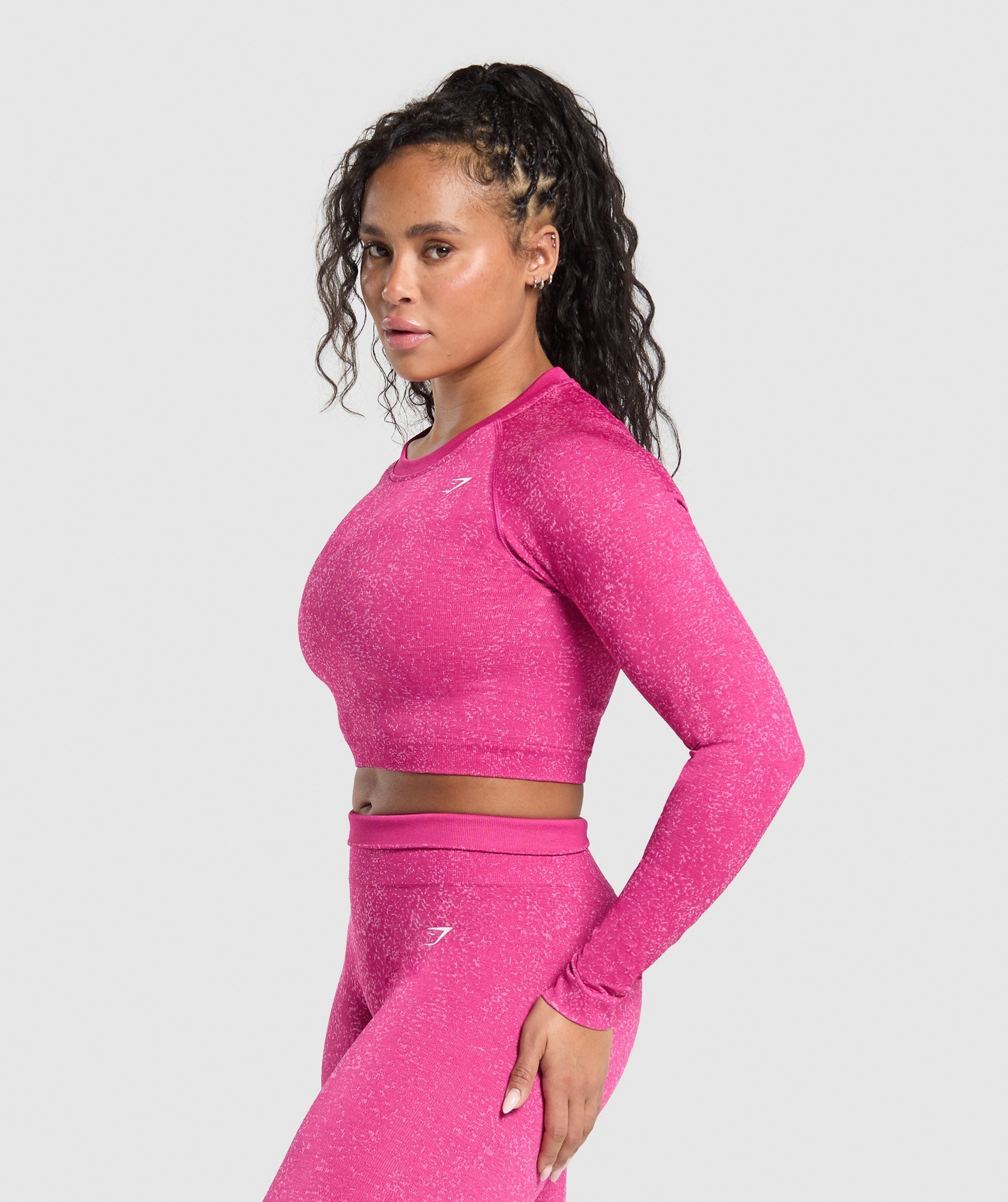 Adapt Fleck Seamless Long Sleeve Crop Top - Winning Pink/Sour Pink