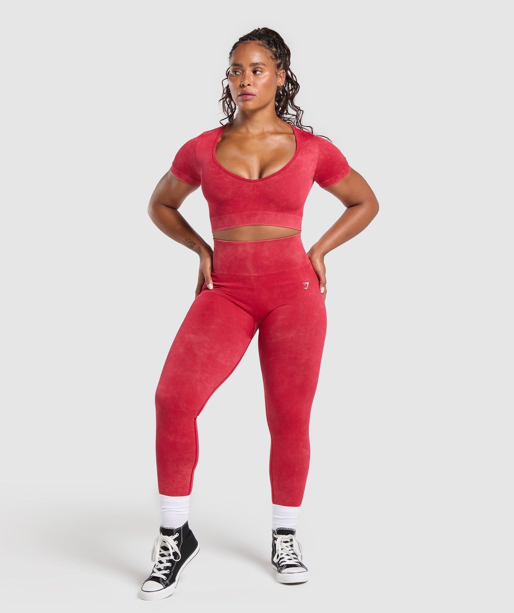 Gains Seamless Washed Crop Top - Carmine Red