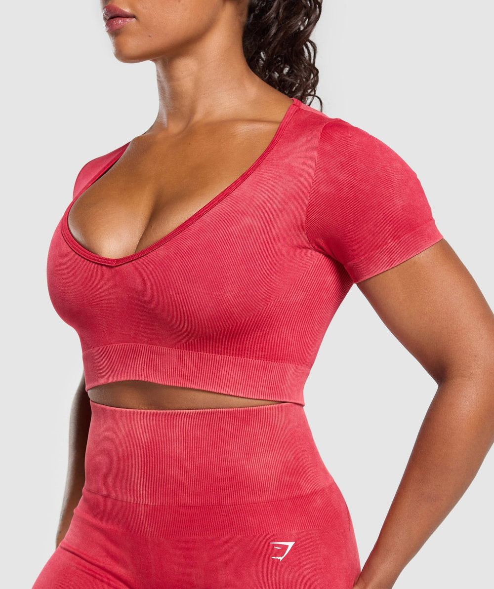 Gains Seamless Washed Crop Top - Carmine Red