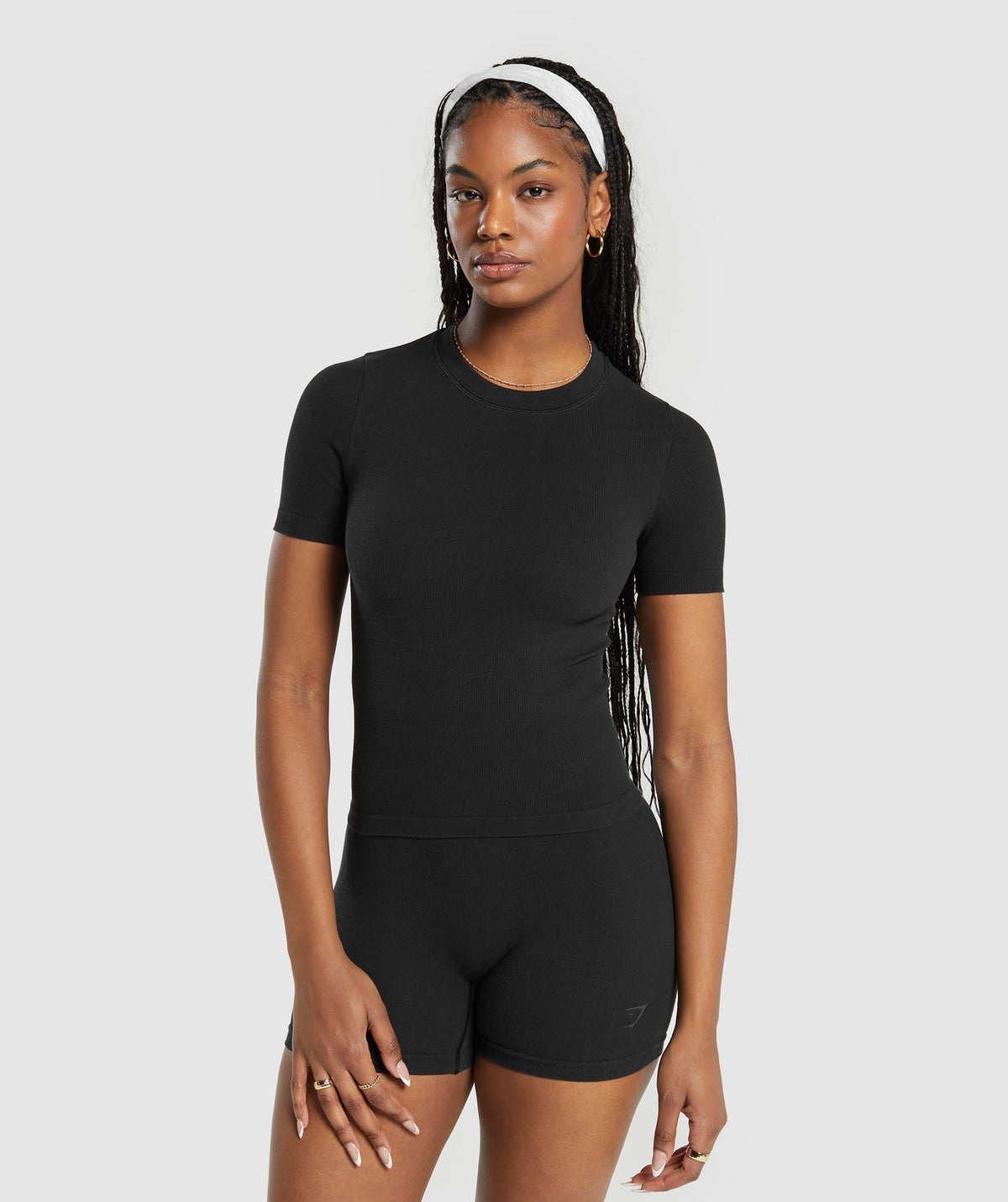 Ribbed Cotton Seamless T-Shirt - Black