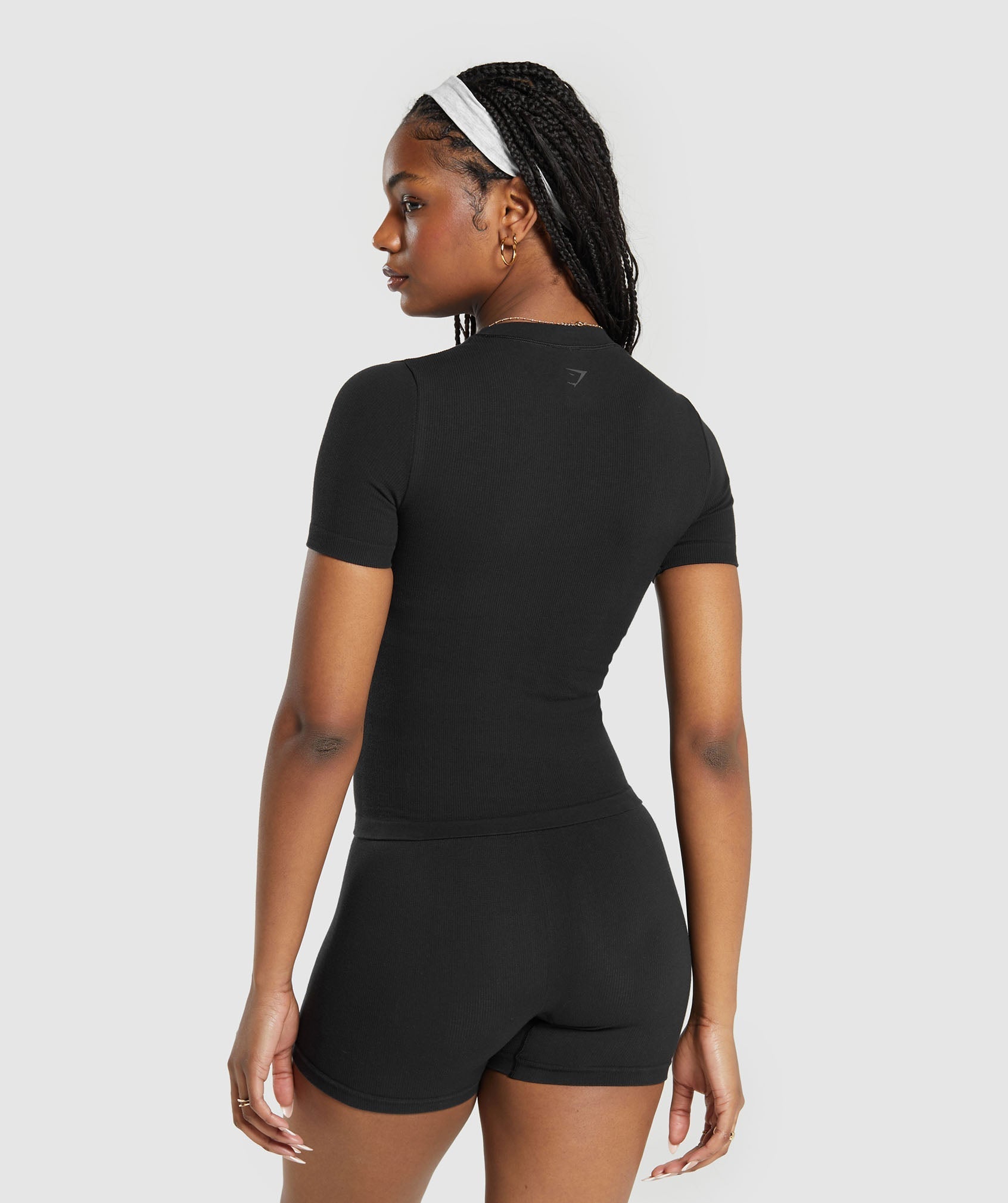 Ribbed Cotton Seamless T-Shirt - Black