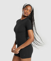 Ribbed Cotton Seamless T-Shirt - Black