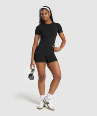 Ribbed Cotton Seamless T-Shirt - Black