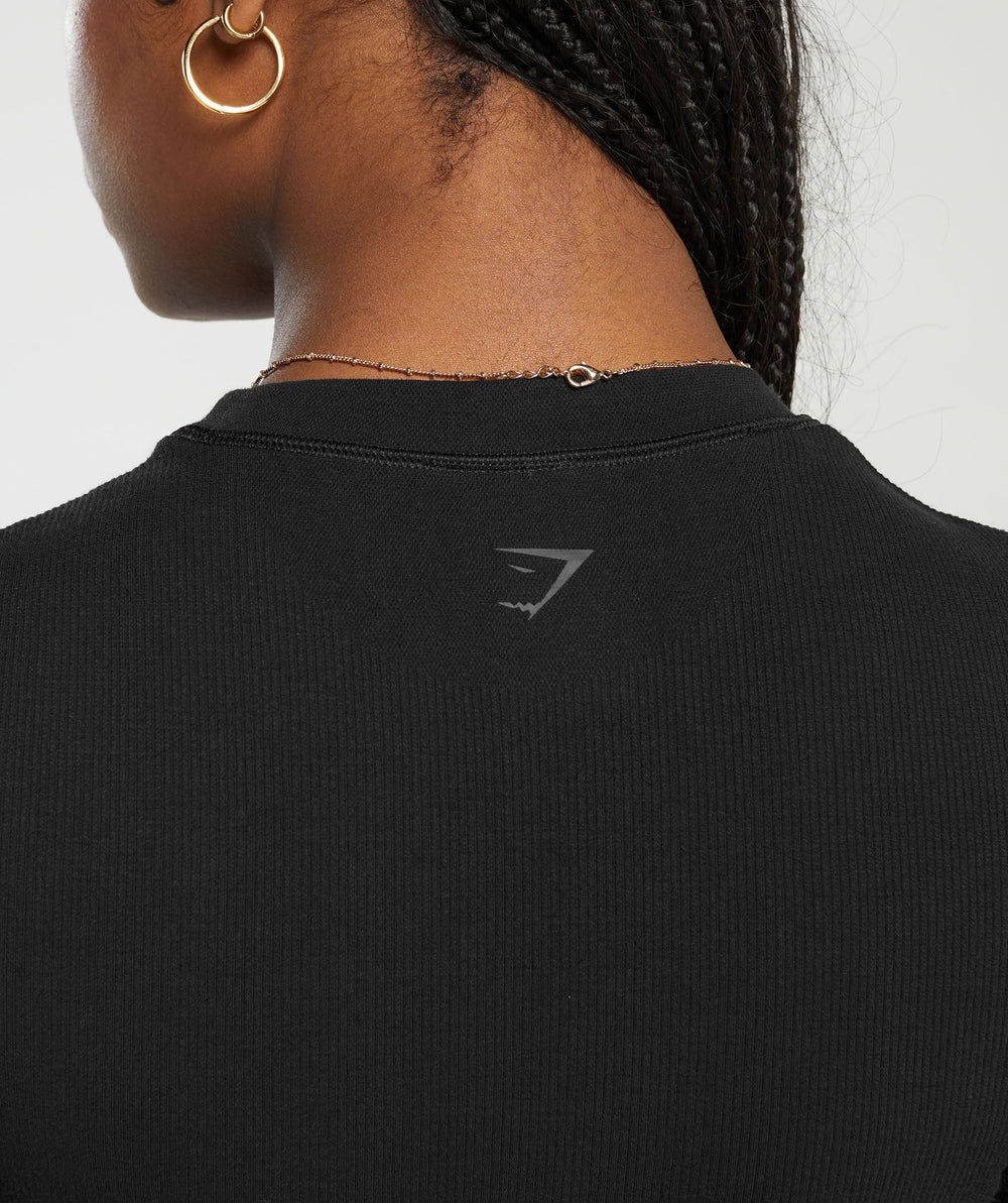 Ribbed Cotton Seamless T-Shirt - Black