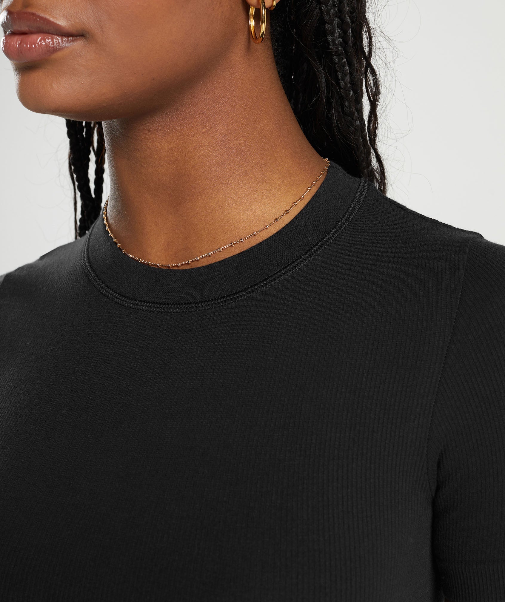 Ribbed Cotton Seamless T-Shirt - Black