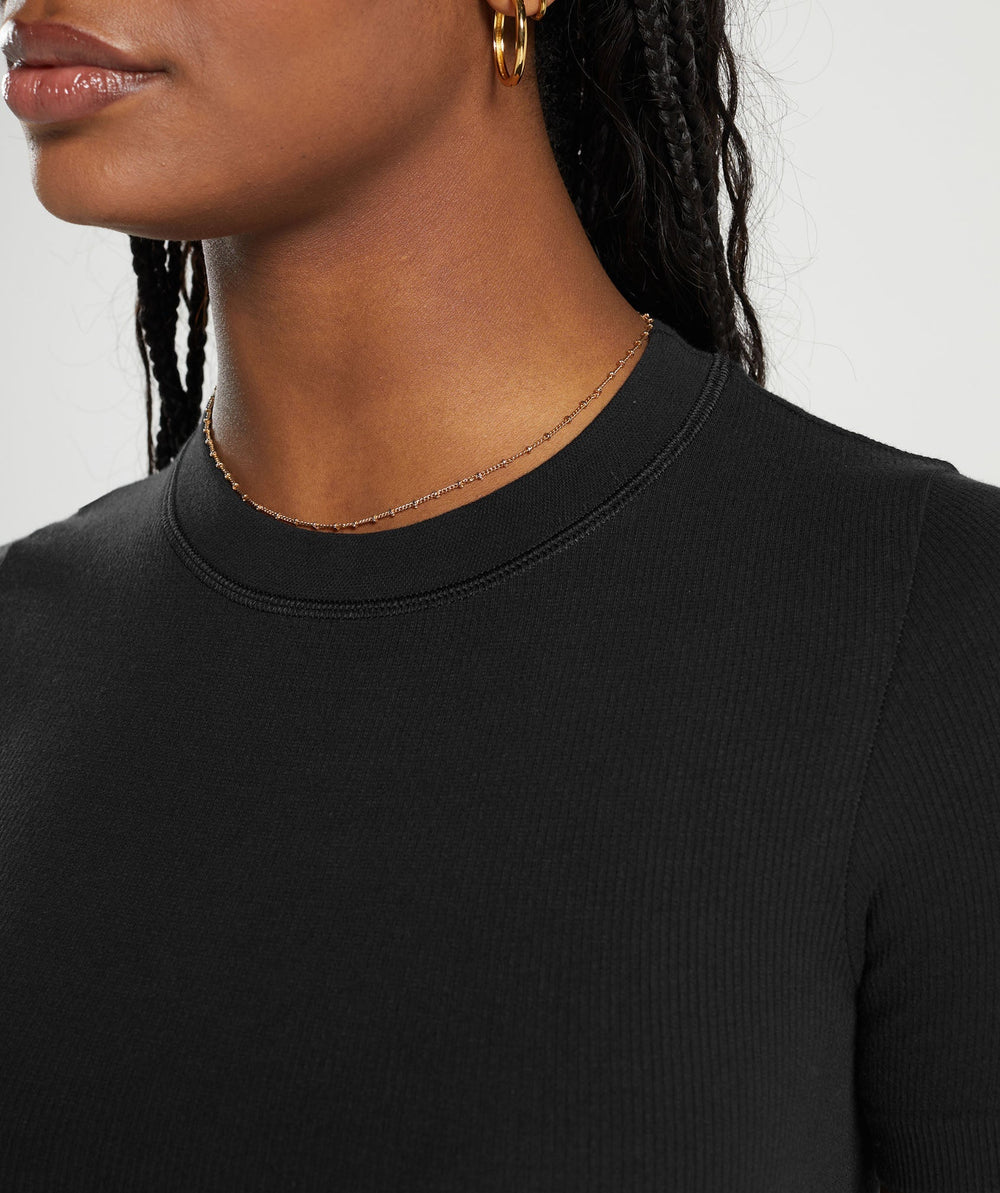 Ribbed Cotton Seamless T-Shirt - Black