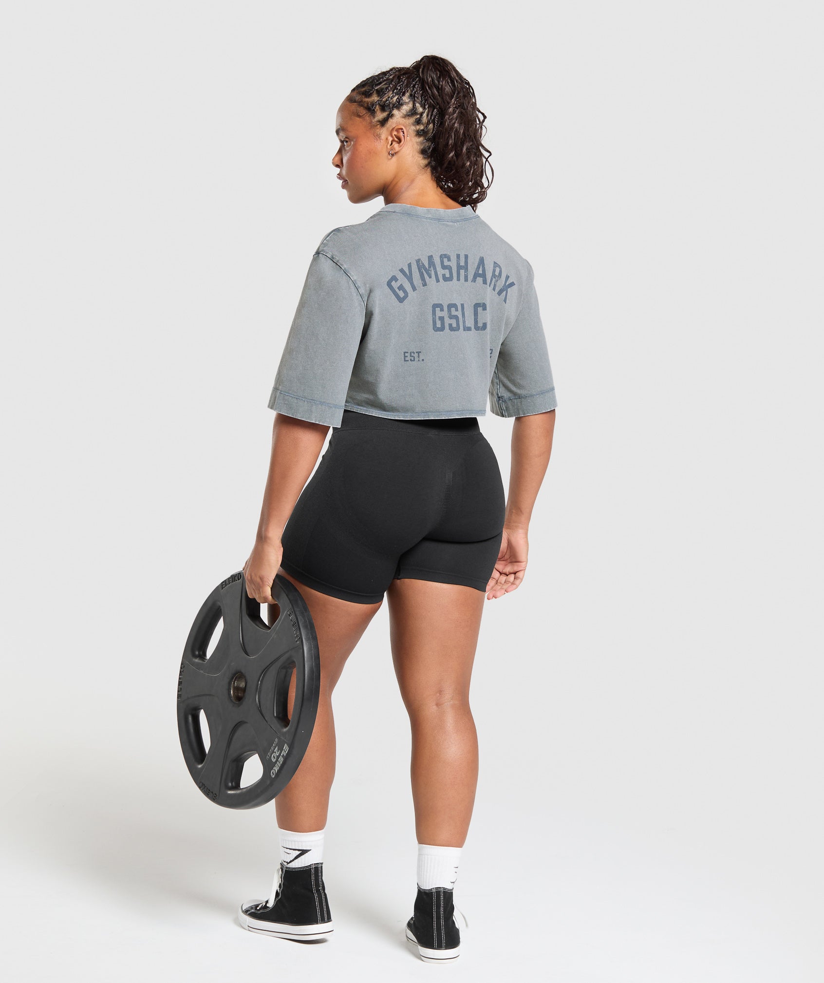 GSLC Washed Graphic Crop Top - Iron Blue