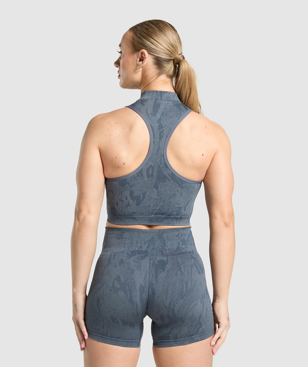 Adapt Camo Seamless Zip Up Crop Top - Titanium Blue/Denim Grey