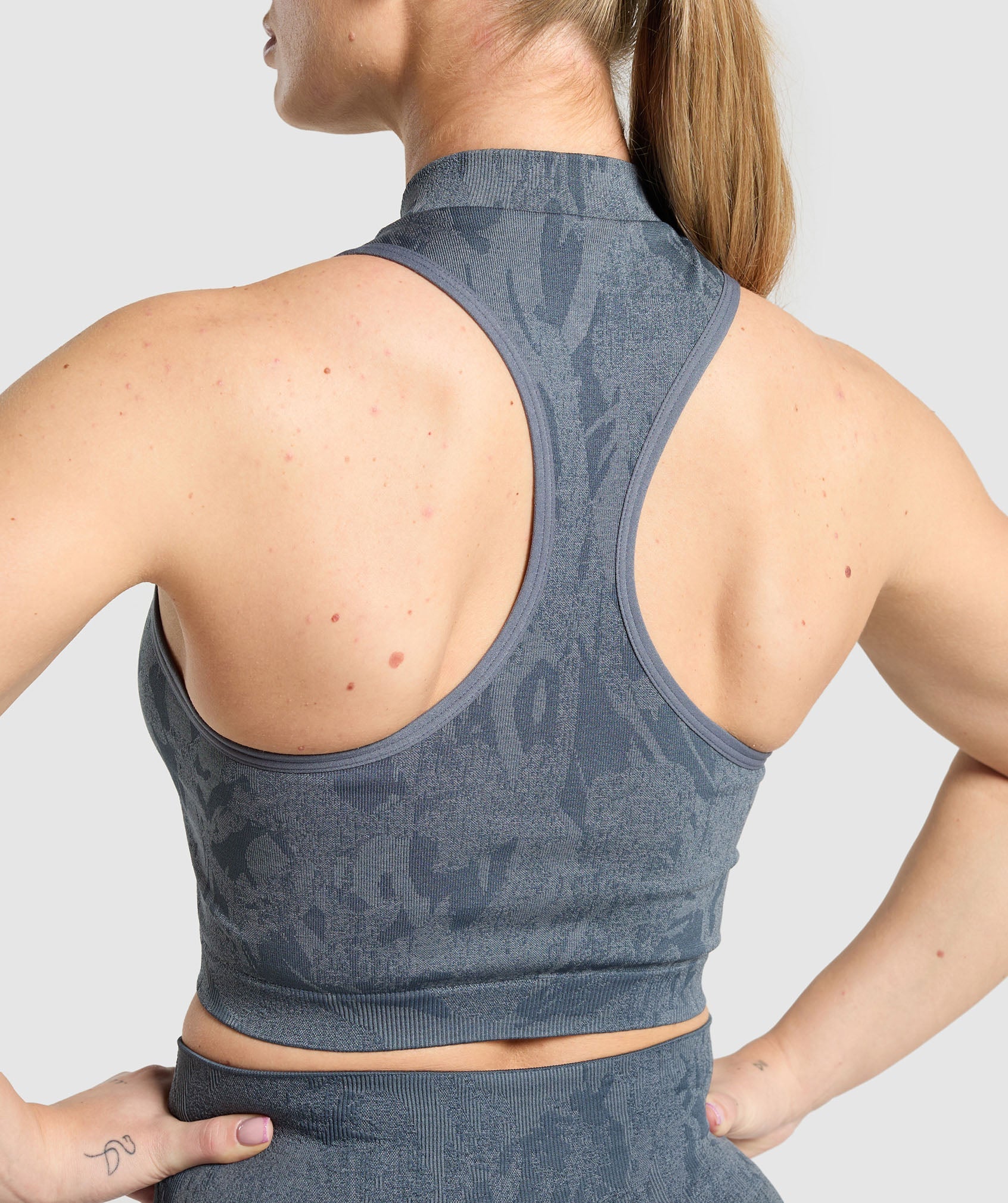 Adapt Camo Seamless Zip Up Crop Top - Titanium Blue/Denim Grey
