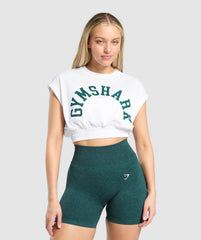 Mesh Graphic Crop Top - White