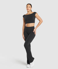 Luxe Seamless Boat Neck Crop Top - Coal Marl