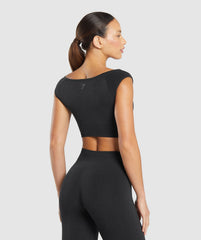 Luxe Seamless Boat Neck Crop Top - Coal Marl