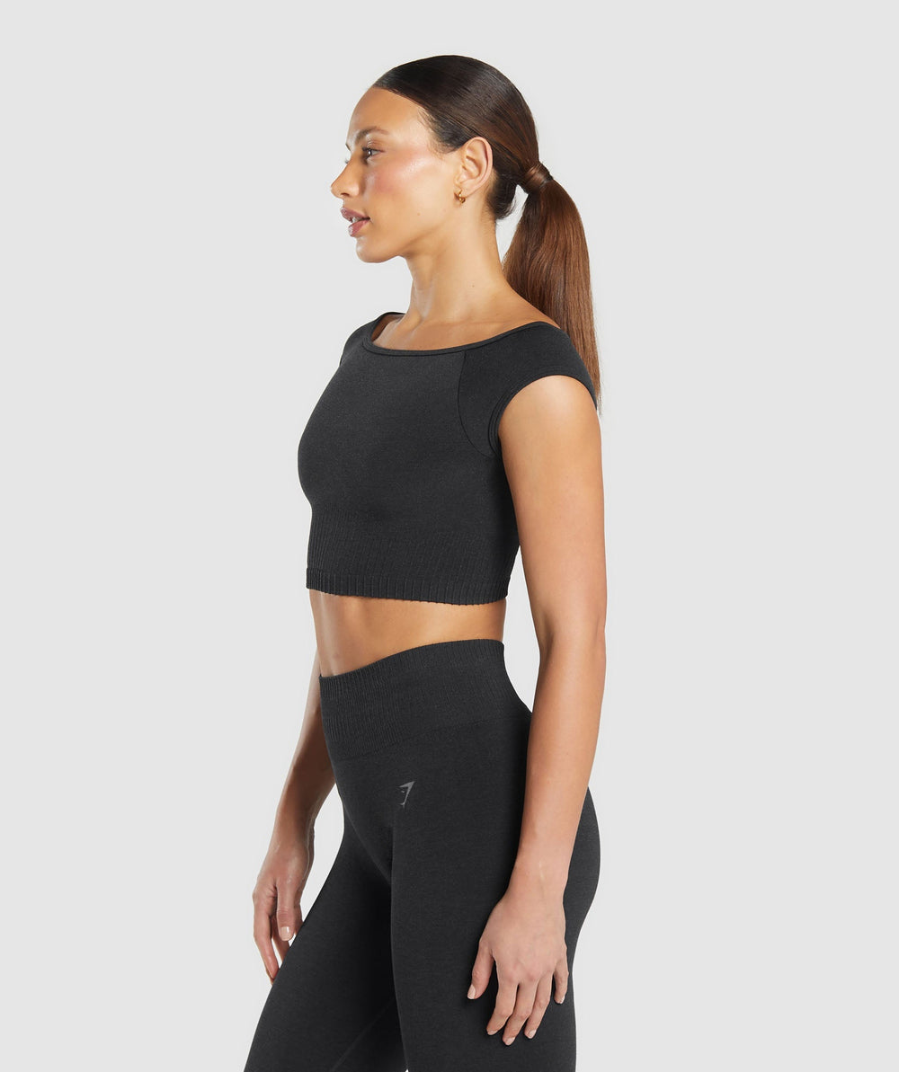 Luxe Seamless Boat Neck Crop Top - Coal Marl