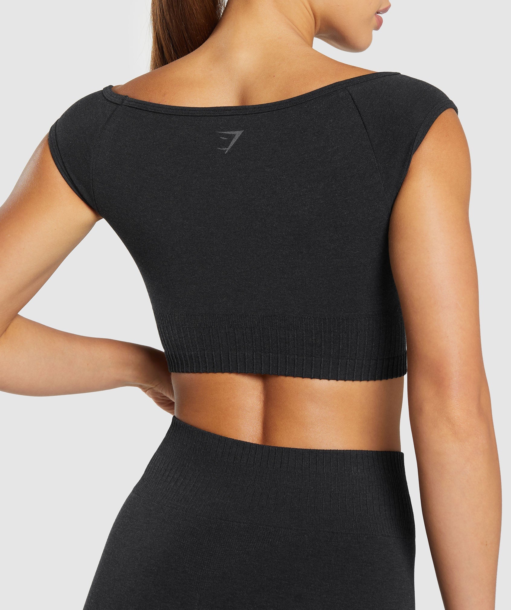 Luxe Seamless Boat Neck Crop Top - Coal Marl