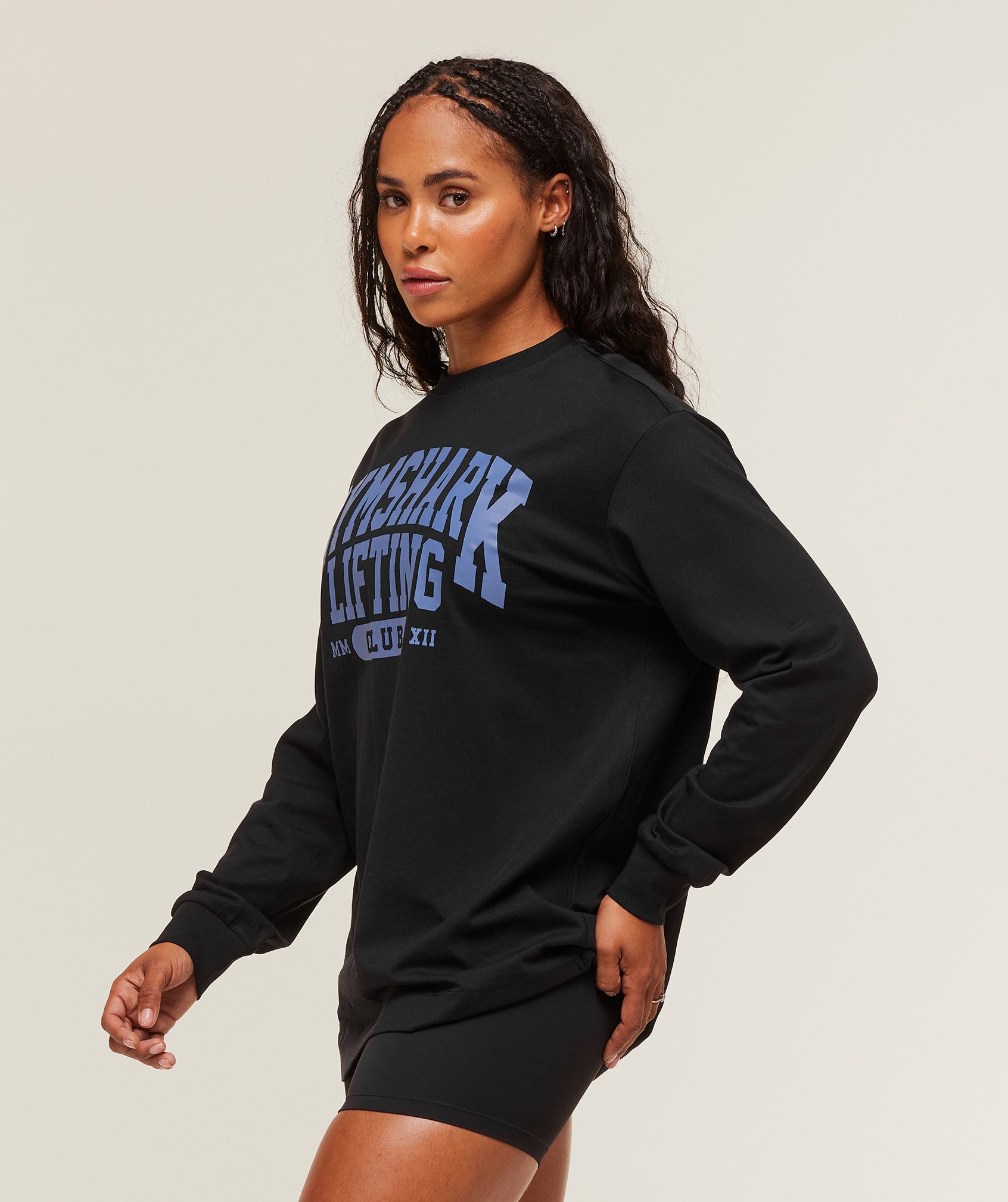Lifting Club Graphic Oversized Long Sleeve T-Shirt - Black