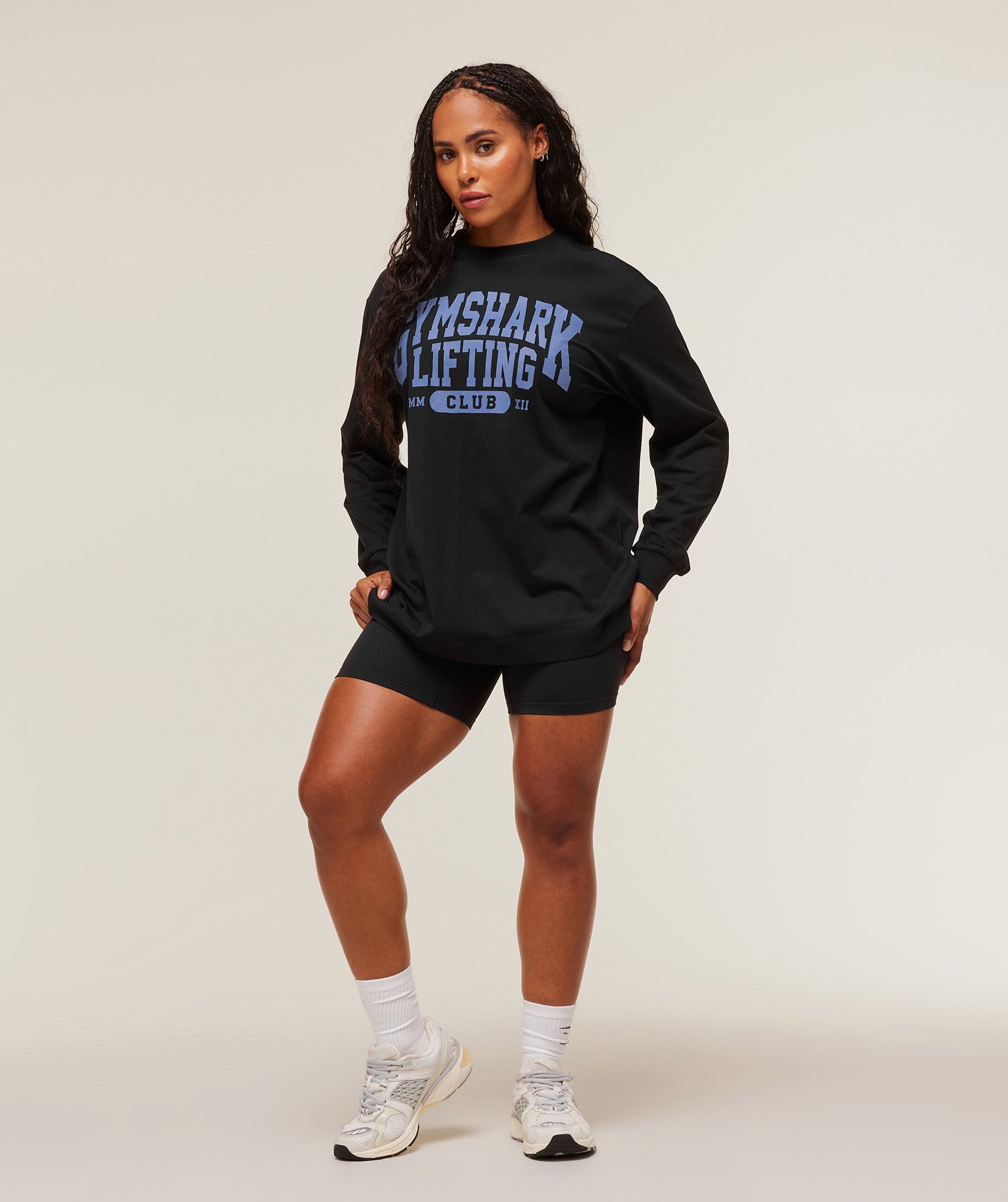 Lifting Club Graphic Oversized Long Sleeve T-Shirt - Black