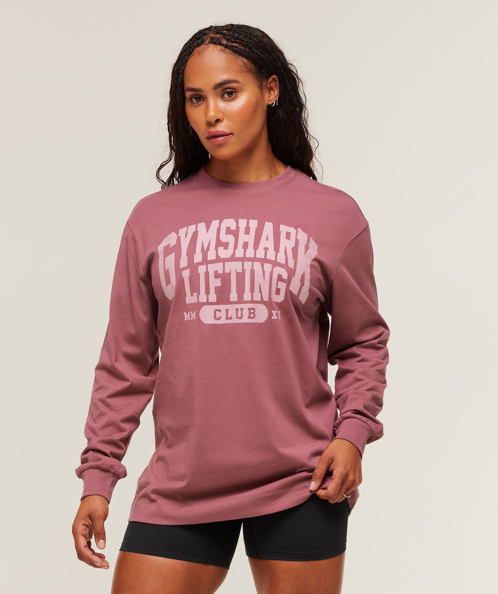 Lifting Club Graphic Oversized Long Sleeve T-Shirt - Reset Pink