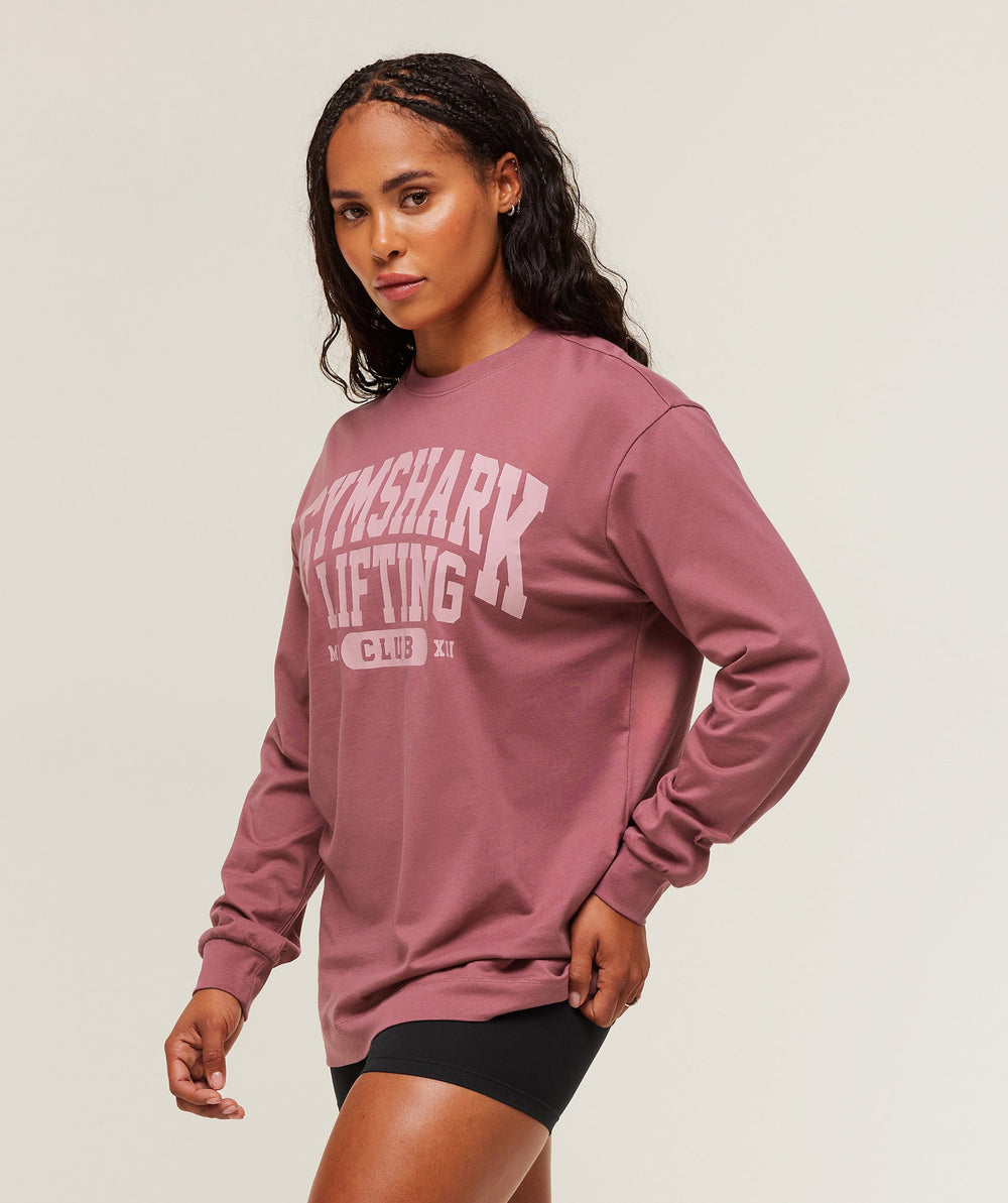 Lifting Club Graphic Oversized Long Sleeve T-Shirt - Reset Pink