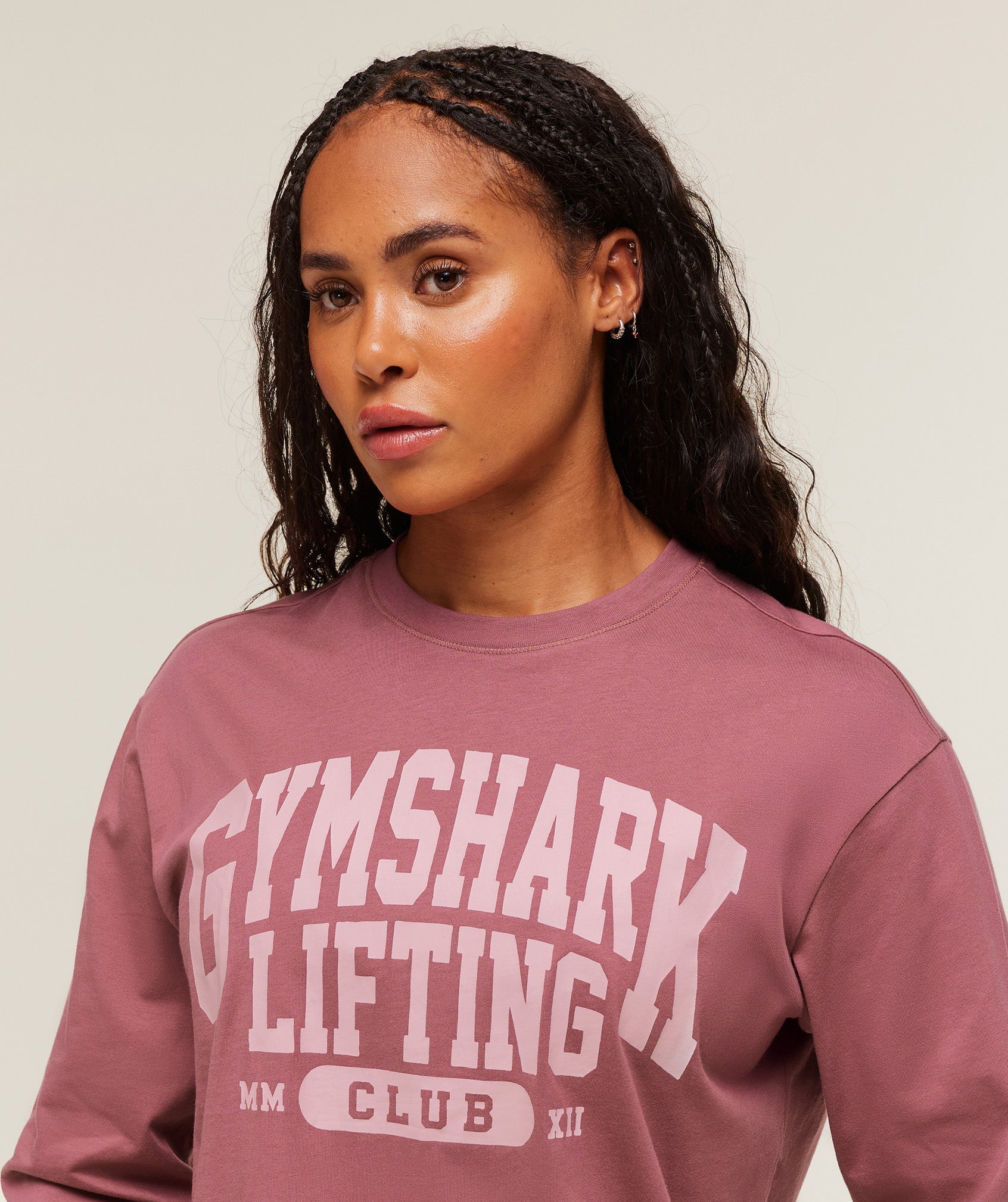 Lifting Club Graphic Oversized Long Sleeve T-Shirt - Reset Pink