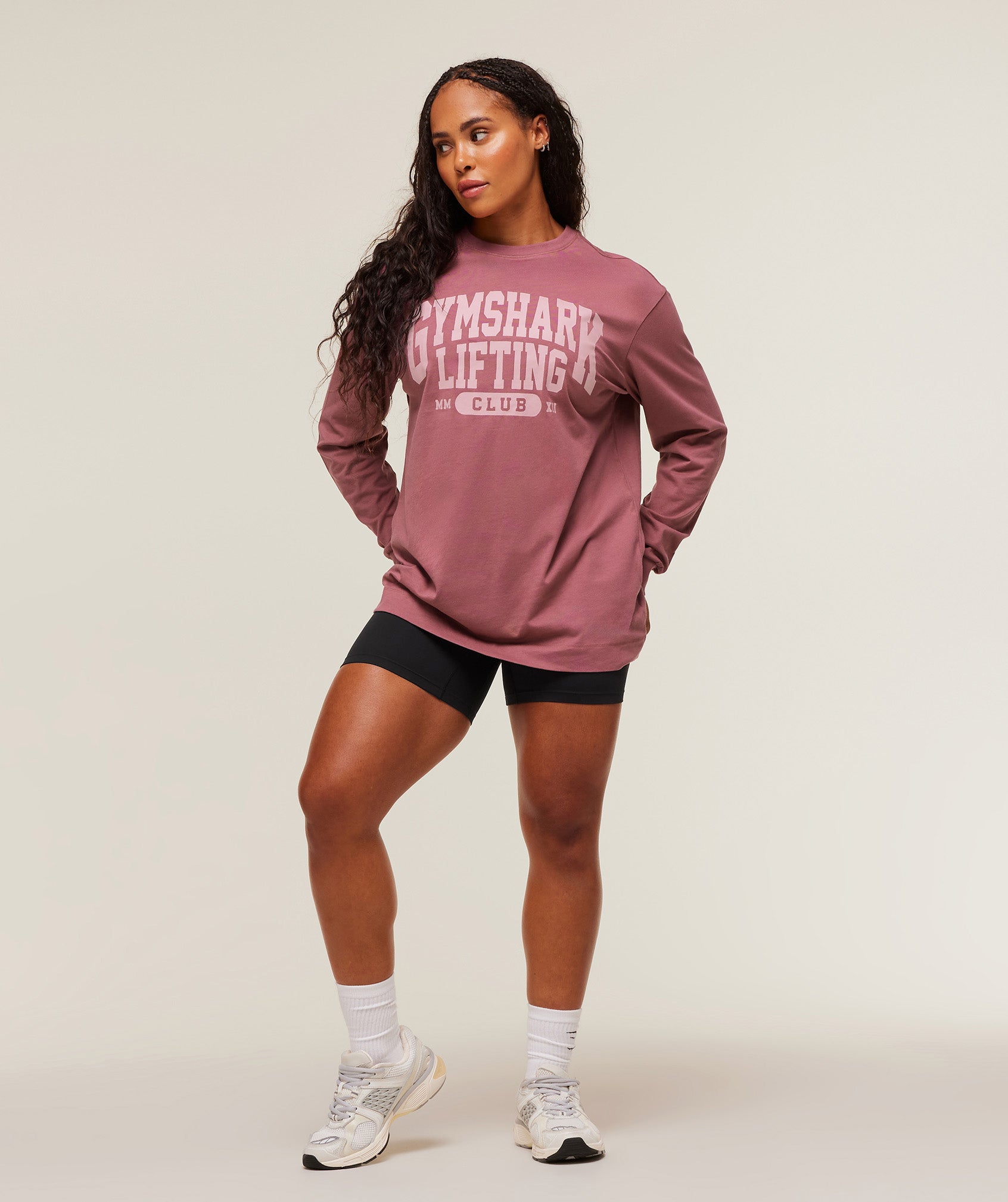 Lifting Club Graphic Oversized Long Sleeve T-Shirt - Reset Pink