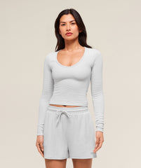 Waffle Long Sleeve Top - Light Grey